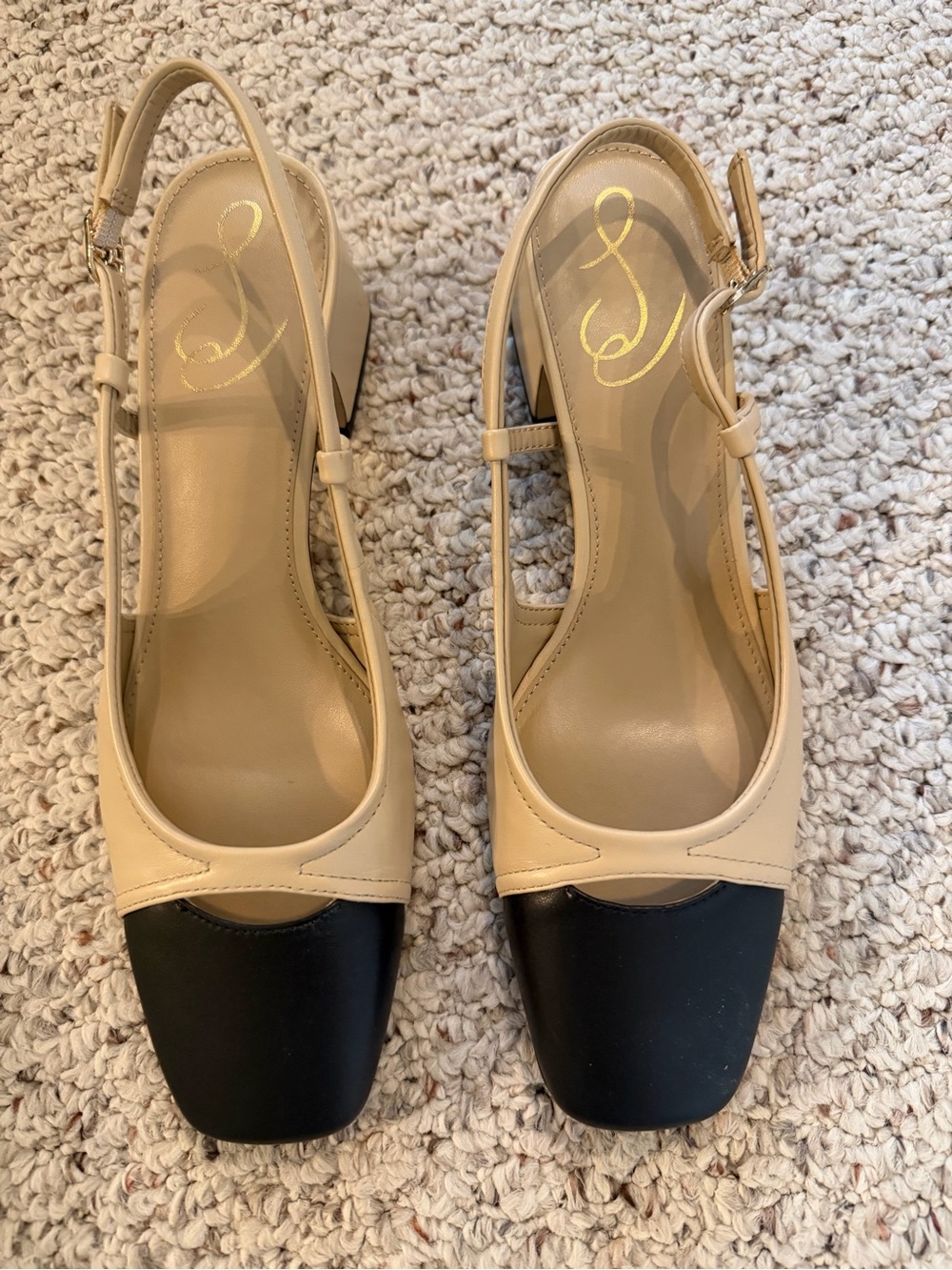 Sam Edelman Beige and Black Two-Tone Slingback Pumps